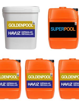 Goldenpool&Superpool 5'li Paket 25 KG ( Sıvı Klor/pH Düşürücü/Parlatıcı/Çöktürücü/Yosun Önleyici)