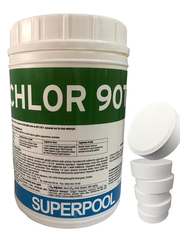 SPP SUPERPOOL SUPERCHLOR 90TB SPP Superpool Superchlor 90 TB %90 Tablet Klor 1 KG Havuz Kimyasalı